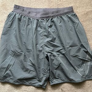 Nike Gray DRYFIT running shorts with linen and black drawstring size medium